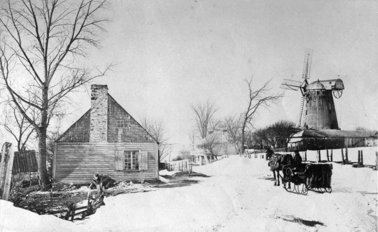 Farmhouse and Fleming windmill, Lasalle, near Montreal, QC, about 1870