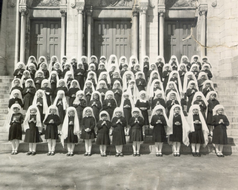  First communicants in front of Saints-Anges Church, about 1944.  