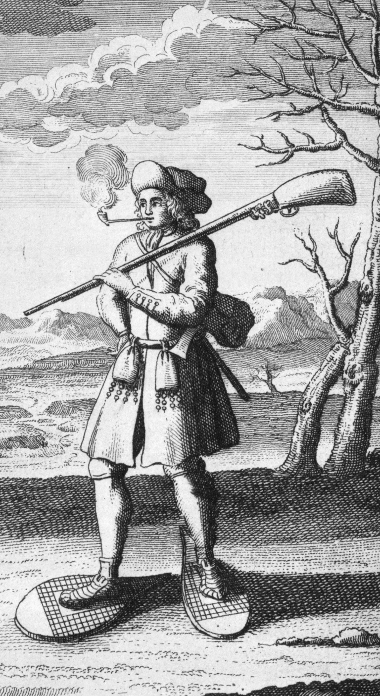 Canadien allant en guerre en raquette (Canadians going off to war on snowshoes) Claude-Charles Bacqueville de La Potherie, 1722