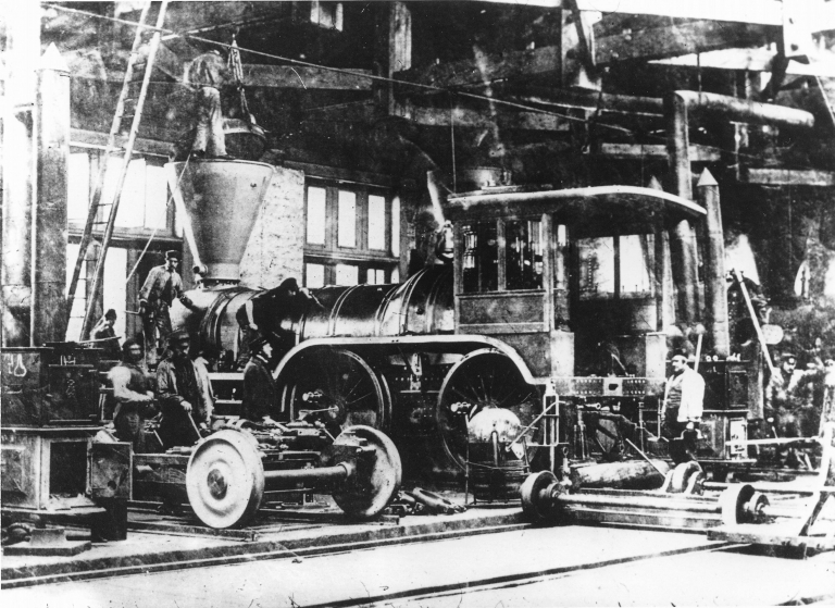 Locomotive in G.T.R. Shops, Montreal, 1859